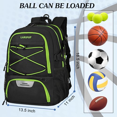 LARIPOP Basketball Backpack Large Basketball Bag with Ball Holder & Shoe Compartment for Youth Adults Men Women - color: Green
