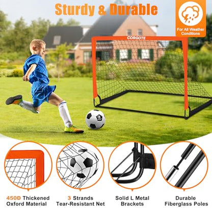 Toddler Soccer Goals for Backyard Set of 2, 4x3ft Portable Pop Up Soccer Net, Kids Soccer Training Equipment with Ball, Cones, Ladder, Scoring Target, 3-14Years Old Birthday Gifts for Boy Girl