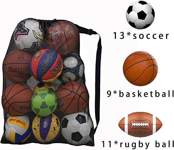 Heavy Duty Mesh Ball Bag, 30x40 Inch Extra Large Sports Equipment Bag for 12 Soccer Balls, Industrial Strength Mesh Bag with Adjustable Strap for Coaches Basketball Football Volleyball