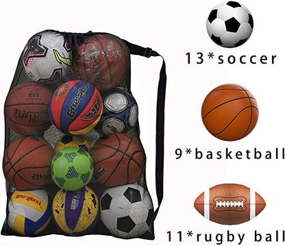 Heavy Duty Mesh Ball Bag, 30x40 Inch Extra Large Sports Equipment Bag for 12 Soccer Balls, Industrial Strength Mesh Bag with Adjustable Strap for Coaches Basketball Football Volleyball