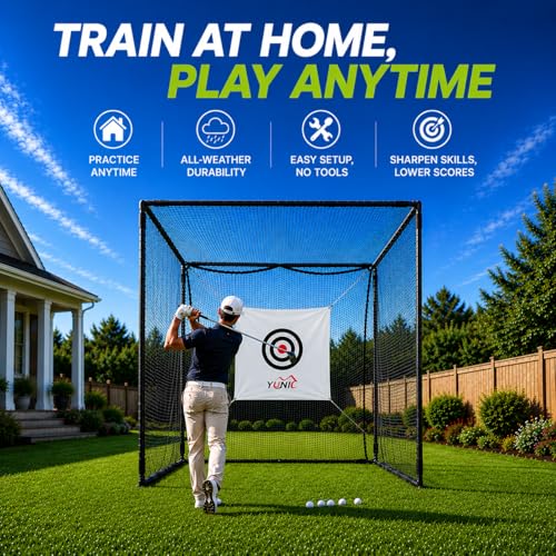 YUNIC Golf Driving Cage with Metal Frame - Choose Standard Hitting Target or Simulator Impact Screen - size: 10'(W) x8'(H) x5'(D), style: Black