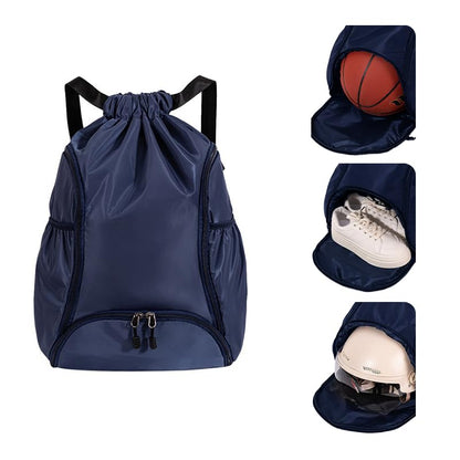 Sports Drawstring Backpack, Waterproof Swim Gym Bag for Women&Men, String Basketball Pack with Shoes Compartment, Dark Blue - color: Dark Blue