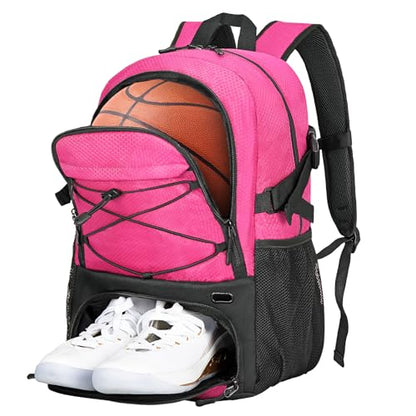 Goloni Basketball Backpack Bag,35L Basketball Bag with with Separate Ball & Shoe Compartments,Large Sports Bag for Basketball - color: Pink