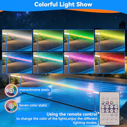 Pool Volleyball Net, Swimming Pool Volleyball Net with LED Light, 15-32FT Adjustable Length for All Pools, Portable 2 Water Volleyball & Pump for Family Pool Party Game Indoor/Outdoor