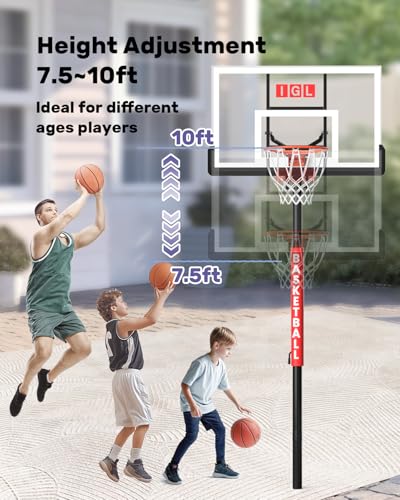 IGL In Ground Basketball Hoops Outdoor, 52-60 Inch Inground Basketball Hoop, 10ft Height Adjustable In Ground Basketball Goal with Shatterproof Backboard & 18 Inch Pro-Style Breakaway Rim - size: 52 in Rectangular