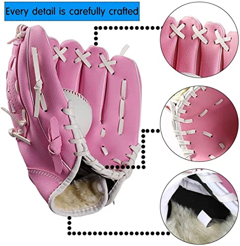 Baseball Glove,Baseball Softball Mitt with Ball for Kids Youth Adults Training and Beginner,Right Hand Throw,Left Hand Glove - color: Pink, size: 10.5"