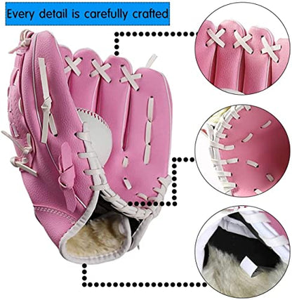 Baseball Glove,Baseball Softball Mitt with Ball for Kids Youth Adults Training and Beginner,Right Hand Throw,Left Hand Glove - color: Pink, size: 10.5"