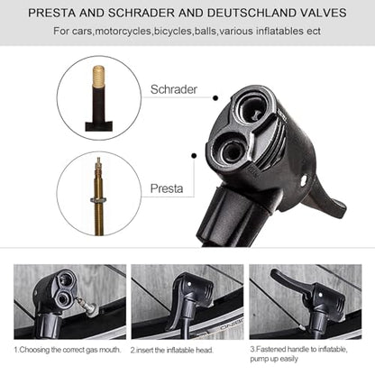Double Cylinder Barrel Bike Foot Pump,160PSI Aluminum Body Floor Air Pump with Precisional Accurate Pressure Gauge Smart Valve Head for Presta Schrader & Deutschland Valve Bicycle Tire Pumps