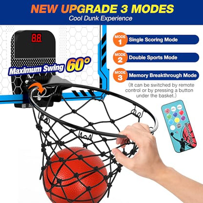 ropoda Indoor Basketball Hoop, Mini Hoop with 7 LED Lights, 3 Modes Scoreboard, Mini Hoop with 4 Balls Over The Door, Basketball Hoop Indoor, Toys Gifts for Kids Adults