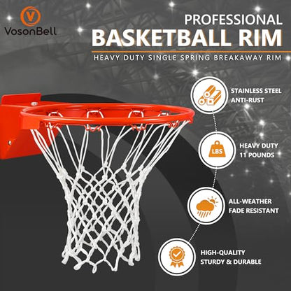 Basketball Rim Replacement, Single-Spring Breakaway Basketball Rim Outdoor Indoor, Universal 18 Inch Heavy Duty Basketball Hoop Rim and Net - color: ORANGE, style: HOOKS Basketball Rim