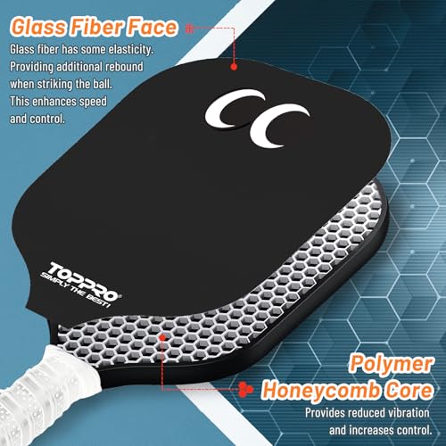 TOPPRO Pickleball Paddles Set of 2, Fiberglass Face, Polypropylene Honeycomb Core, Lightweight Pickleball Rackets 2 Pack - color: EYE Black & White
