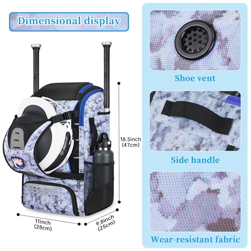 VBK Softball Bag for Girls,Kids Baseball Bag,Baseball Backpack for Boys,Tball Bag,Softball Equipment with Shoes and Ball Compartment - color: Blue