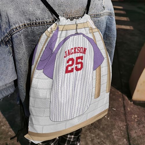 Sport Jersey Baseball Number Violet Personalized Drawstring Backpack Sports Gym Bag Christmas Gift Party Goodie String Cinch Bag for Women Men - color: Option 58
