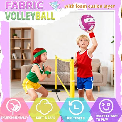 Soft Volleyball-Super Soft Fabric Light Volleyball for Indoor Practice Safe and Quiet Kids Youth Beginners House Yard Training Practice Games(Deflated) - color: Purple,white