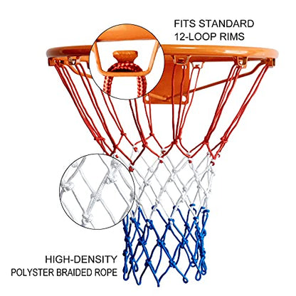 Sanung 2 Pack Heavy Basketball Net Rainproof Sunscreen, Red White Blue Bold Polyester Braided Rope, 12 Loops for Indoor Outdoor Professional Competitions