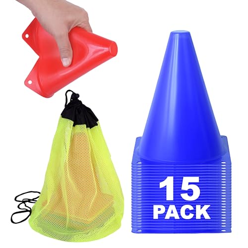 Athllete Cones for Sports Training, 7 Inches Tall & Visible, Durable and Easy to Handle Sports Cones, Ideal for All Kinds of Training Cones Activities and Field Practice Sport - color: 15 Pack, Blue