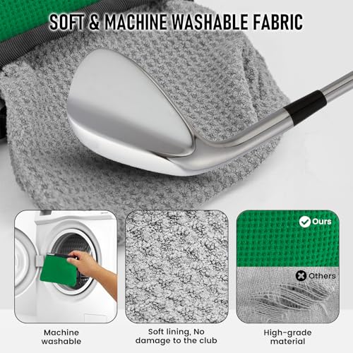 Golf Club and Golf Ball Cleaning Bag - Cleans Club Grooves, Golf Bag Accessories,Waterproof Clean Face Tech, Detachable Clip, Machine Washable,Golfer Gifts for Men(1-Pack,GREEN) - color: GREEN
