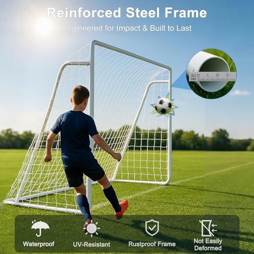 MOPHOTO Soccer Goal, 6X4/8x6/10x6.5/12x6/16x7/18.5x6.5/21x7/24x8ft Soccer Goals for Backyard, Full Size Soccer Goal for Teens & Adults Training - size: 12x6FT, style: Alloy Steel