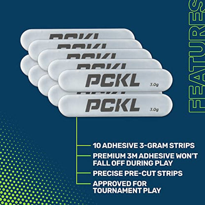 PCKL Pickleball Paddle Lead Tape Strip Weights | 10 Pre Cut 3g Strips for Improved Power, Spin, Sweet-Spot, and Head Weight