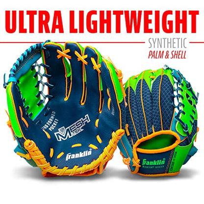 Franklin Sports Kids Baseball Glove + Foam Ball Sets - Meshtek Youth Teeball Gloves for Kids + Toddlers - Left + Right Hand Throw - 9.5" Inch