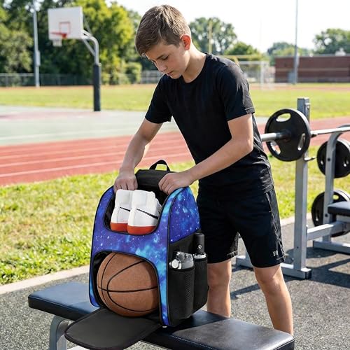MATEIN Basketball Bag, Sturdy Soccer Bag with Ball Holder & Shoe Compartment, Large Basketball Backpack for Training Equipment, Water Resistant Sports Ball Backpack Fits Volleyball Football, Colorful - color: Galaxy Blue