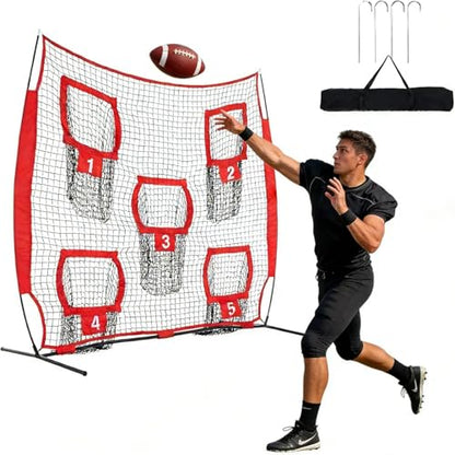 7x7ft Football Throwing Net with 5 Targets – Portable QB Throwing Net for Quarterback Training, Football Training Equipment - Perfect Football Target Net with Carry Bag