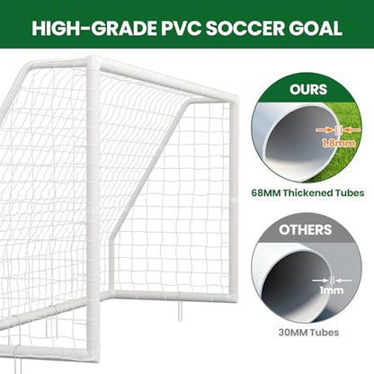 NAIZEA Soccer Goals - 24x8/21x7/18x7/12x6/16x7/10x6/8x6/6x4FT Soccer Goals for Backyard Training- Portable Metal Soccer Net for Youth & Adults - Heavy Duty Steel for Indoor Outdoor Games & Practice - size: 12ft x 6ft, style: Trainer-White/PVC