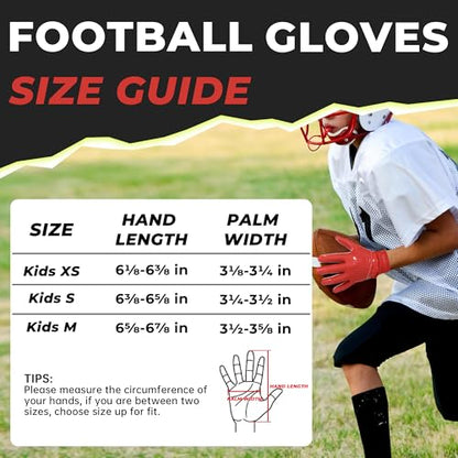 HANDLANDY Youth Football Gloves, Kids Sticky Receiver Gloves,Super Grip Football Glove Best Gift for Boys,Girls - color: Red, size: X-Small-Youth
