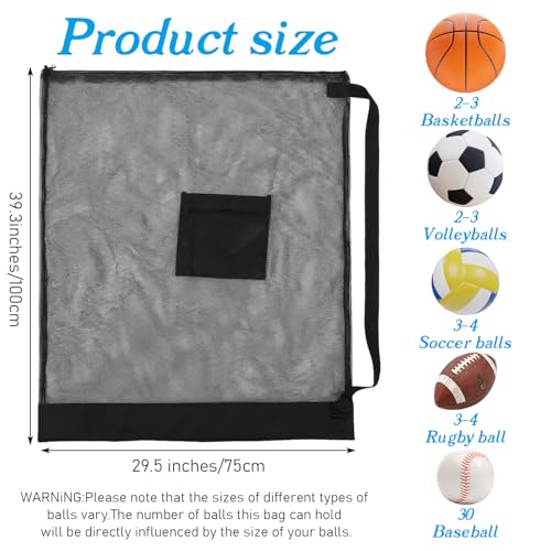 Bremorou Mesh Bags Drawstring, Extra Large Mesh Ball Bag - Heavy Duty Drawstring Backpack for Sports Equipment, Sport Balls Storage Bag with Pocket, Adjustable Shoulder Strap for Gym, Beach, Travel