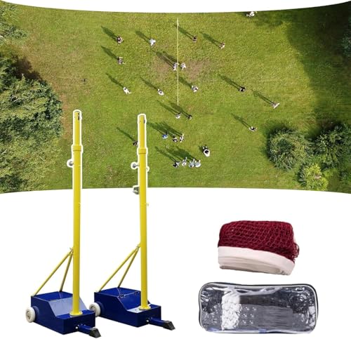 5ft-6.8ft Volleyball Poles, Volleyball/Badminton Net with Stand, Volleyballs Net Stand with Heavy Duty Base, Indoor & Outdoor Volleyballs Poles, Badminton Pole Set for Adults Kids School
