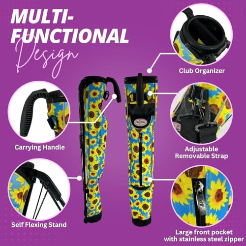 Taboo Fashion Sunday Golf Bags for Women - Lightweight Golf Range Bag with Self Flexing Stand and Shoulder Strap for Driving Range, Par 3 or Executive Course - color: Sultry Sunflowers