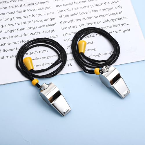 6 Pcs Metal Whistle, Stainless Steel Coach Whistle with Lanyard Buckle, Loud Crisp Sound Emergency Referee Whistles for Coaches, Lifeguards, Teachers & Sports Training, Silver