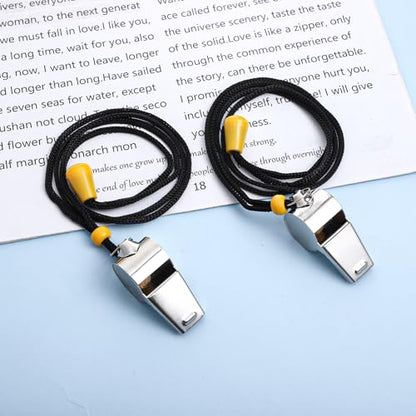 6 Pcs Metal Whistle, Stainless Steel Coach Whistle with Lanyard Buckle, Loud Crisp Sound Emergency Referee Whistles for Coaches, Lifeguards, Teachers & Sports Training, Silver