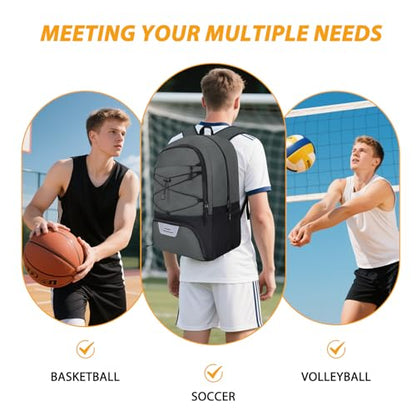 Goloni Soccer Backpack Bag with Separate Ball & Cleat Shoe Compartment,Sports Gym Backpack for Teen Girls Boys Men Women Kids - color: Dark Grey