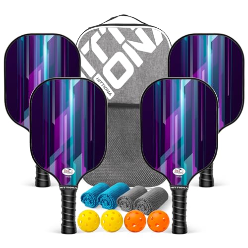 Pickleball Paddles Set of 4 - USAPA Approved Fiberglass Pickleball Set with Pickleball Rackets for Adults, Anti-Slip Sweat-Absorbing Grip, 4 Pickleball, Portable Carry Bag, Pickle Ball for Beginners