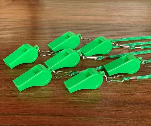 20 Pcs Plastic Loud Whistles with Lanyard for Referee Coaches Basketball Football Sports Training Game Event Lifeguard Survival Emergency Fun School Kids Tool Set Suppliers - color: Green