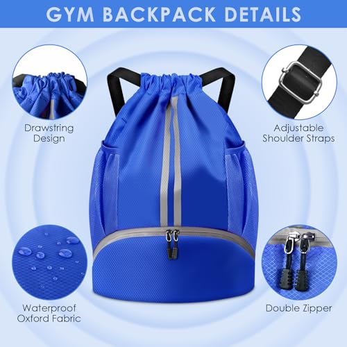 BROTOU Soccer Bags, Football Backpack, Volleyball Bag, Drawstring Backpack with Ball and Shoe Compartment, Football bags for Equipment Swim Gym Bag - color: Blue