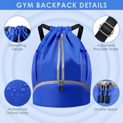 BROTOU Soccer Bags, Football Backpack, Volleyball Bag, Drawstring Backpack with Ball and Shoe Compartment, Football bags for Equipment Swim Gym Bag - color: Blue