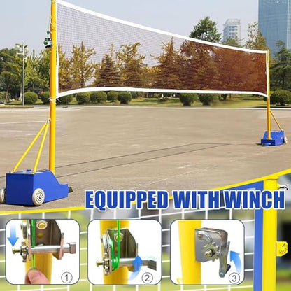 Adjustable Volleyball Poles with Net - Heavy Duty Indoor & Outdoor, 4 Heights (5ft-6.8ft) for Backyard Fun, Perfect for Adults & Kids, Durable Banton Net Set