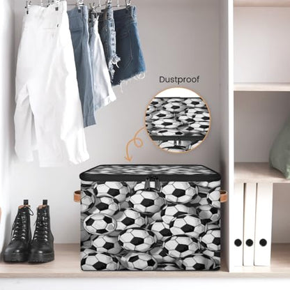 TropicalLife Sports Soccer Large Storage Basket with Lids, Storage Bin for Closet Organizing Shelves, Foldable Boxes Organizers Cubes for Nursery Bedroom