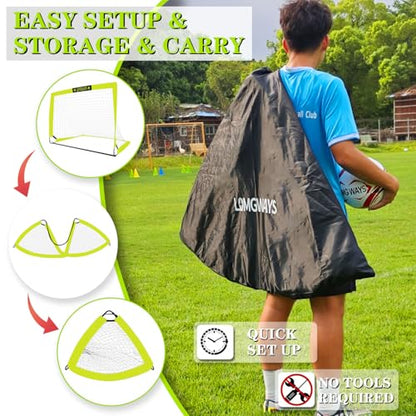 LOMGWAYS Soccer Goal – Foldable Frame Net for Kids + Youth – Indoor + Outdoor Soccer Goal with Carry Bag – Easy Set up – Multiple Sizes for Practice & Games - size: 4x3FT(Size 5 Ball)