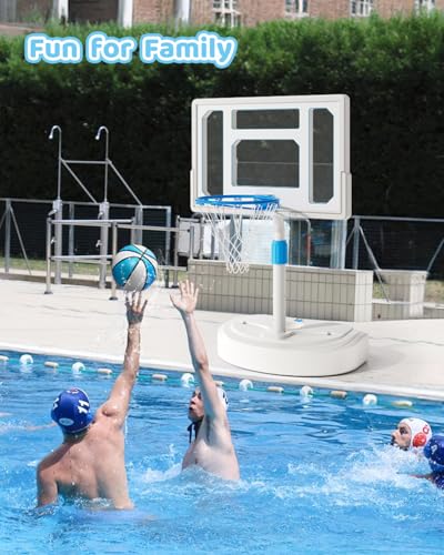Pool Basketball Hoop, Adjustable Swimming Pool Basketball Goal, Stainless Steel Poolside Hoop with 32" Shatterproof Backboard, Portable Poolside Basketball, 2 Balls & Pump Included