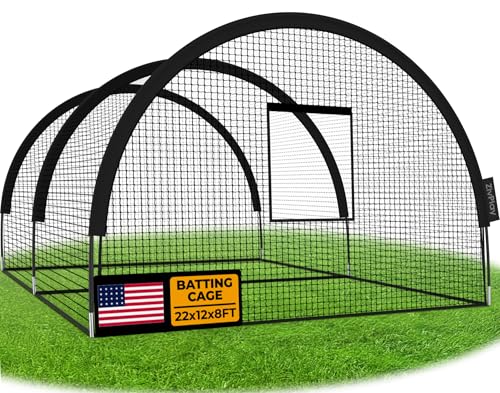 Baseball Batting Cage Net Batting Cages for Backyard Portable Pop Up Cage for Baseball and Softball with Pitching Machine Hole and Detachable Door (22ftx12ftx8ft) - size: 22ftx12ftx8ft