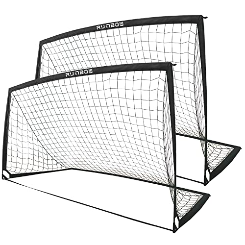 9x5 FT Kids Soccer Goal with Carry Bag, Portable Folding Soccer Net for Backyard Training, Indoor/Outdoor Use for Youth and Adults - color: Black, style: 9x5FT, 2 Pack