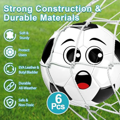 Soulchen 6 Pcs Funny Face Soccer Balls Bulk with Pump Mesh Bag Official Size 3 4 Indoor Outdoor Soft Soccer Game Practice Back to School Sport Gift for Child Youth(Size 4)