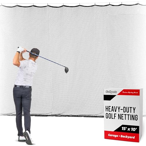 GoSports Golf Netting – Heavy Duty Golf Practice Net for Backyard Driving Range, Golf Simulator & Hitting Cage – Bulk Golf Netting for Indoor & Outdoor Use – 10 ft, 15 ft, 20 ft