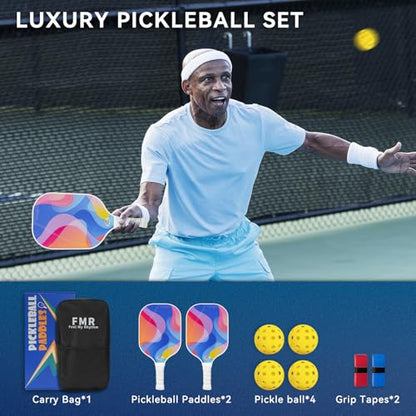 Pickleball Paddles Set of 2 with 4 Balls - USAPA Approved Fiberglass Surface, Lightweight, Non-Slip Grip - Premium Paddle Set for All Skill Levels Indoor & Outdoor - color: Sky Blue