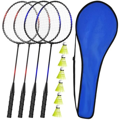 KH Badminton Rackets Set of 2 4 6 for Adults Kids,Beach Lawn Backyard Game Outdoor Sports,Racquets,Shuttlecocks & Carry Bag Included - color: Black, Red, Blue (4 Player)