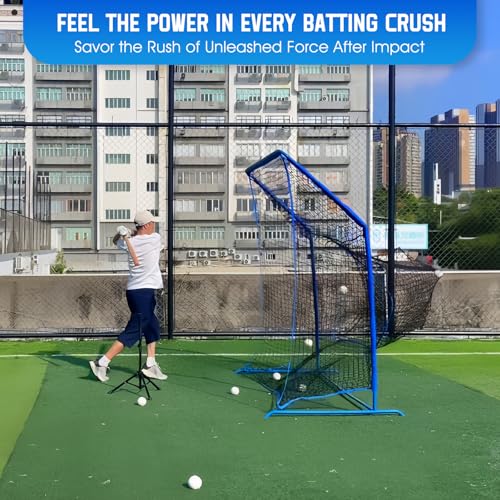 Baseball Softball Net with Blocking System, 7x7ft/6x6ft/10x7ft Practice Cage Net for Batting/Pitching/Fielding, Metal Frame with Elevated Base and Storage Bag for Backyard Indoor Training - size: 7x7FT