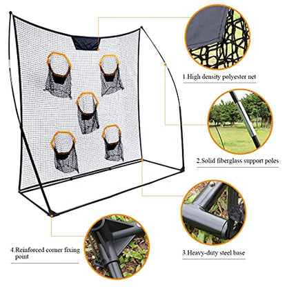 Football Training Net Portable 7X7ft Knotless Quarterback Throwing Net for Improving Football Accuracy Throwing with 5 Target Pockets &Carry Bag